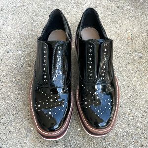 Zara Women’s Studded Platform Oxfords Black Patent Leather Size 7 Good Condition